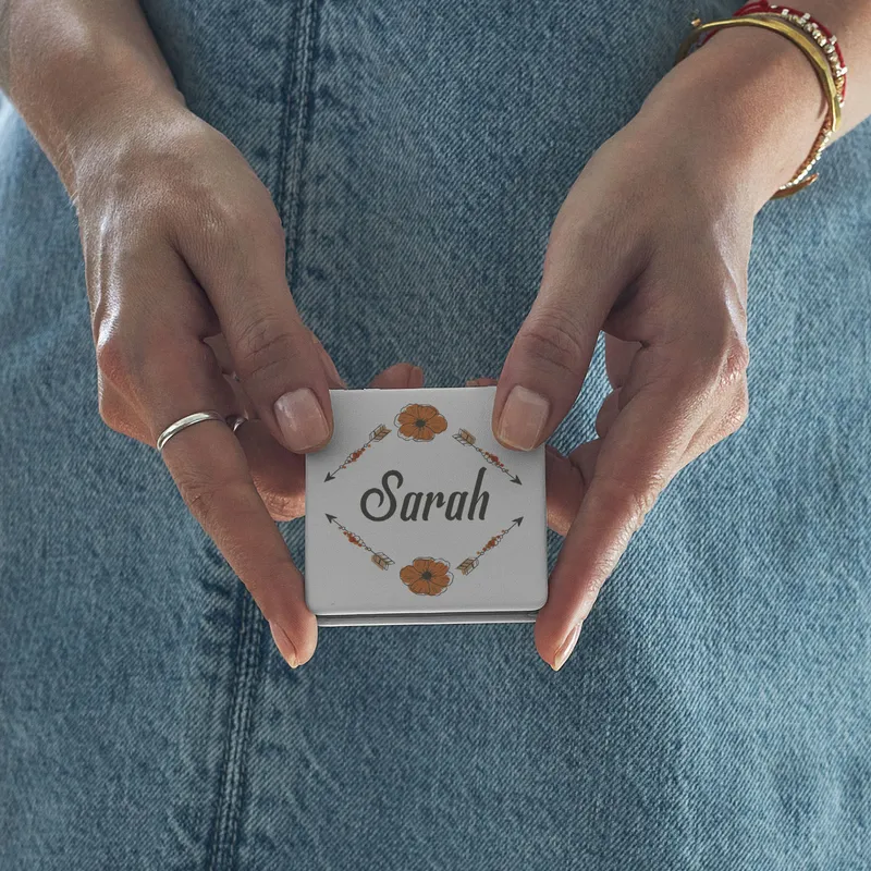 Personalised Floral Design White Hand Mirror