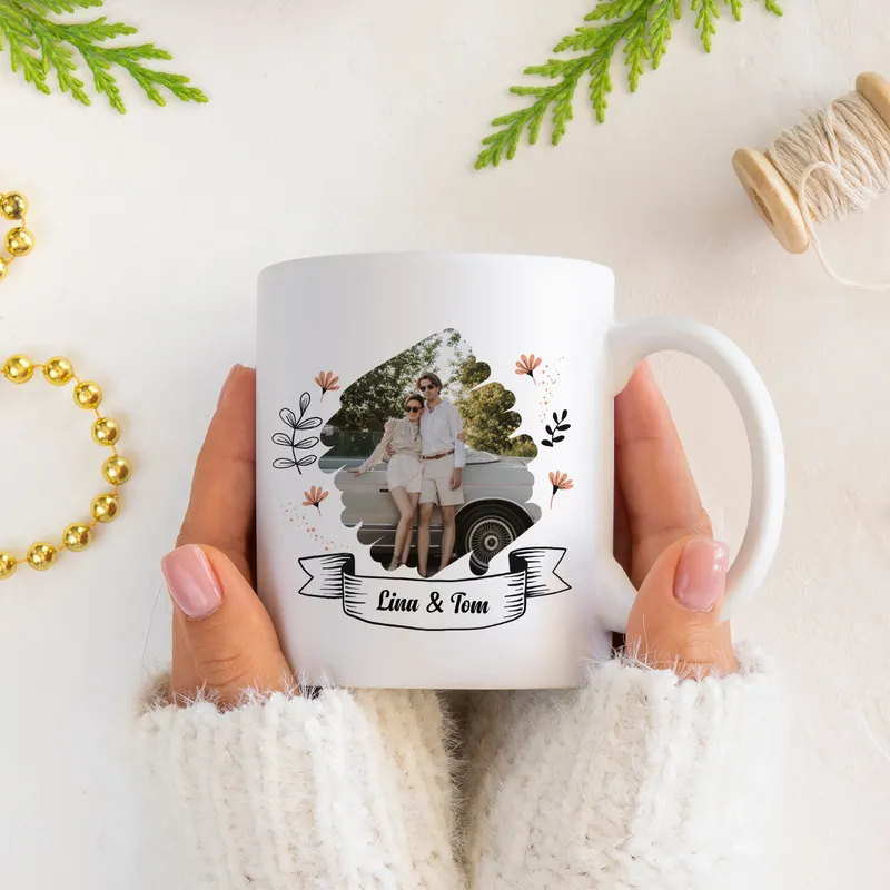 Personalized Floral Porcelain Photo Mug