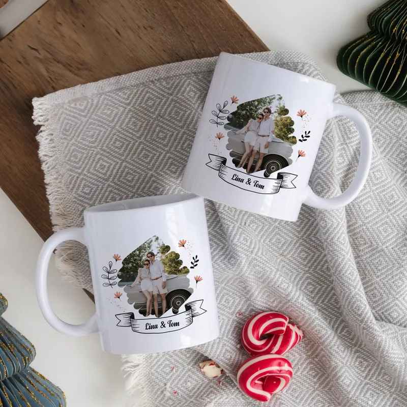 Personalized Floral Porcelain Photo Mug