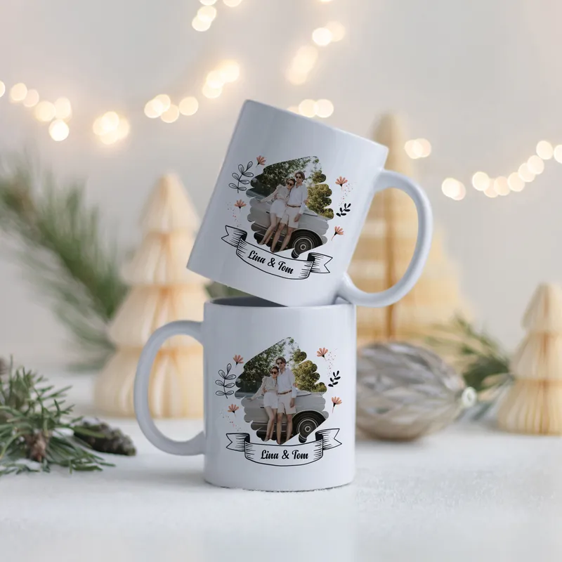 Personalized Floral Porcelain Photo Mug