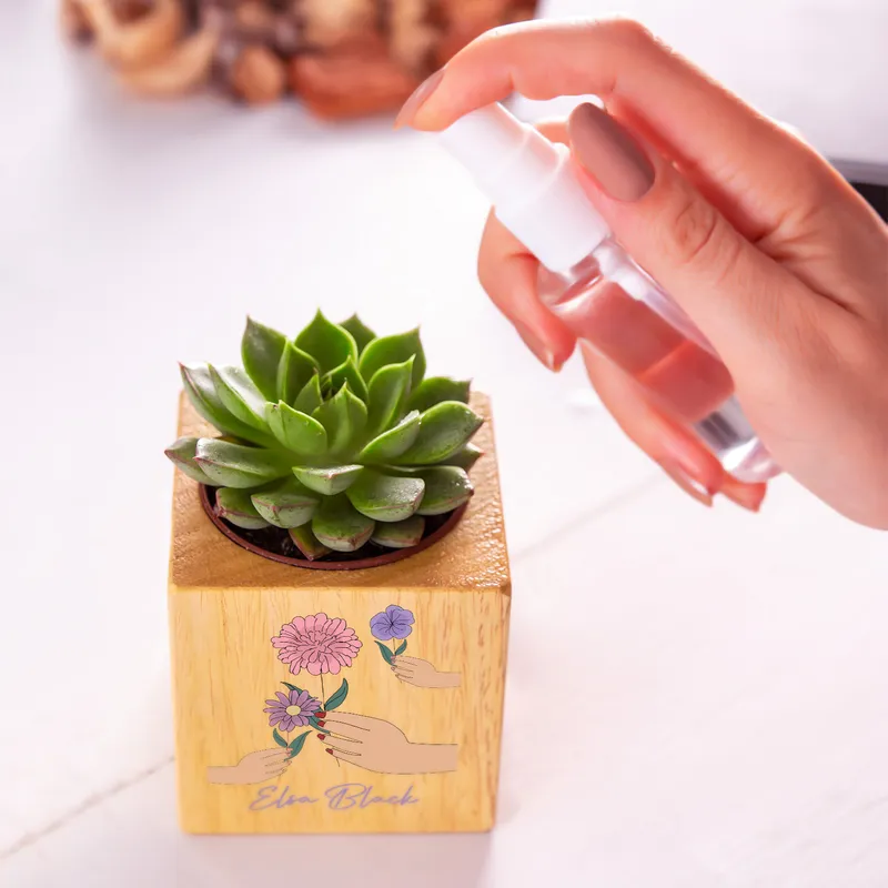 Personalized Floral Wooden Succulent Planter