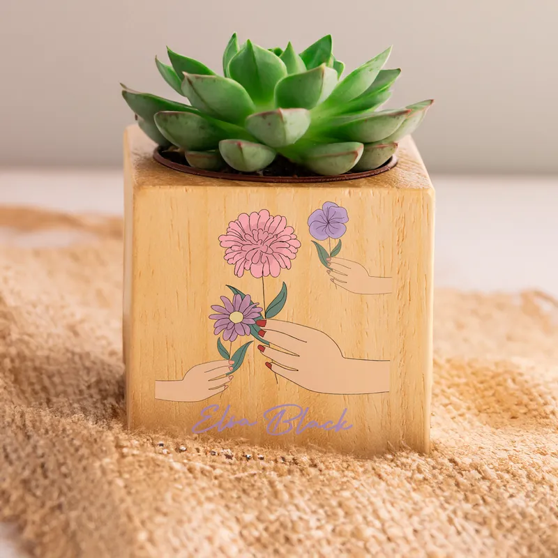 Personalized Floral Wooden Succulent Planter
