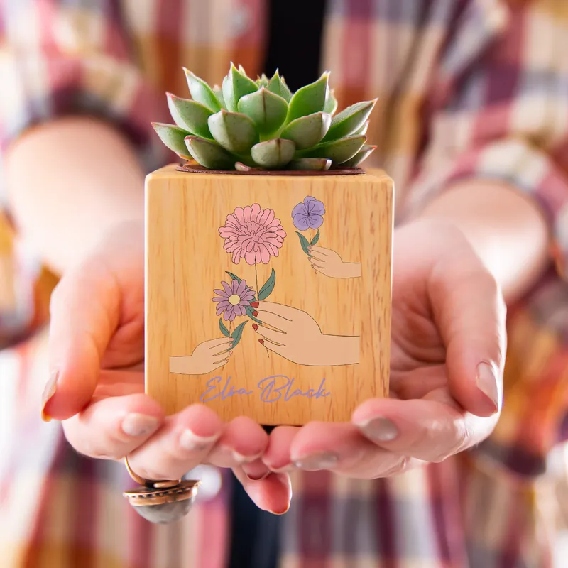 Personalized Floral Wooden Succulent Planter