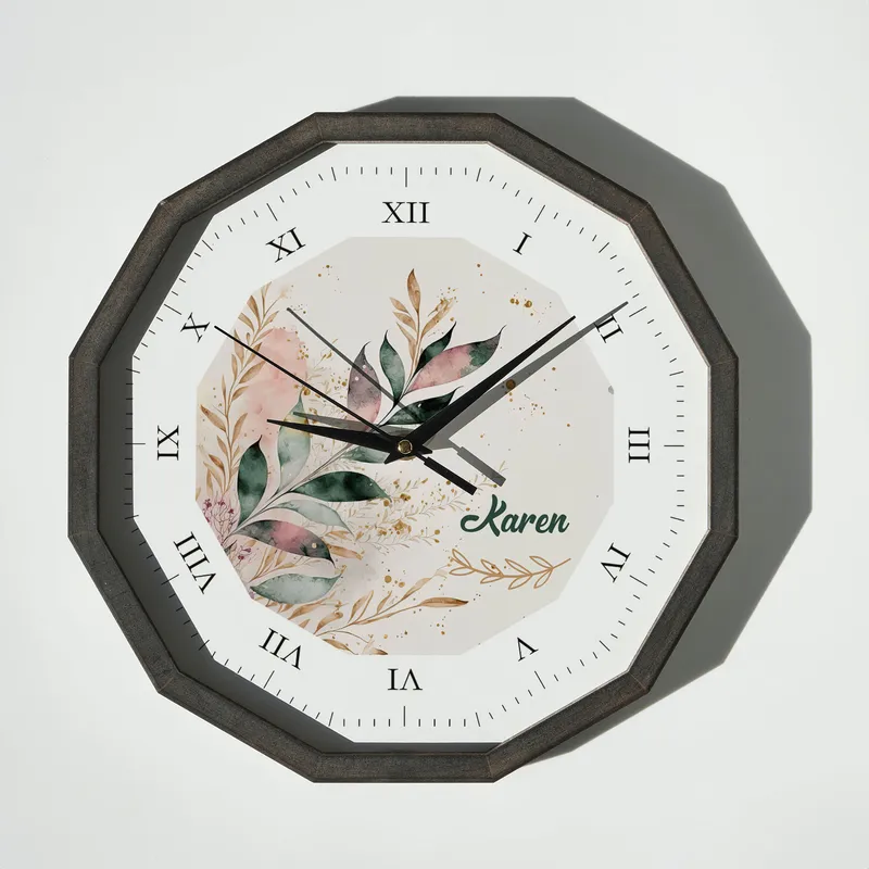 Personalised Floral Wooden Wall Clock for Home Décor