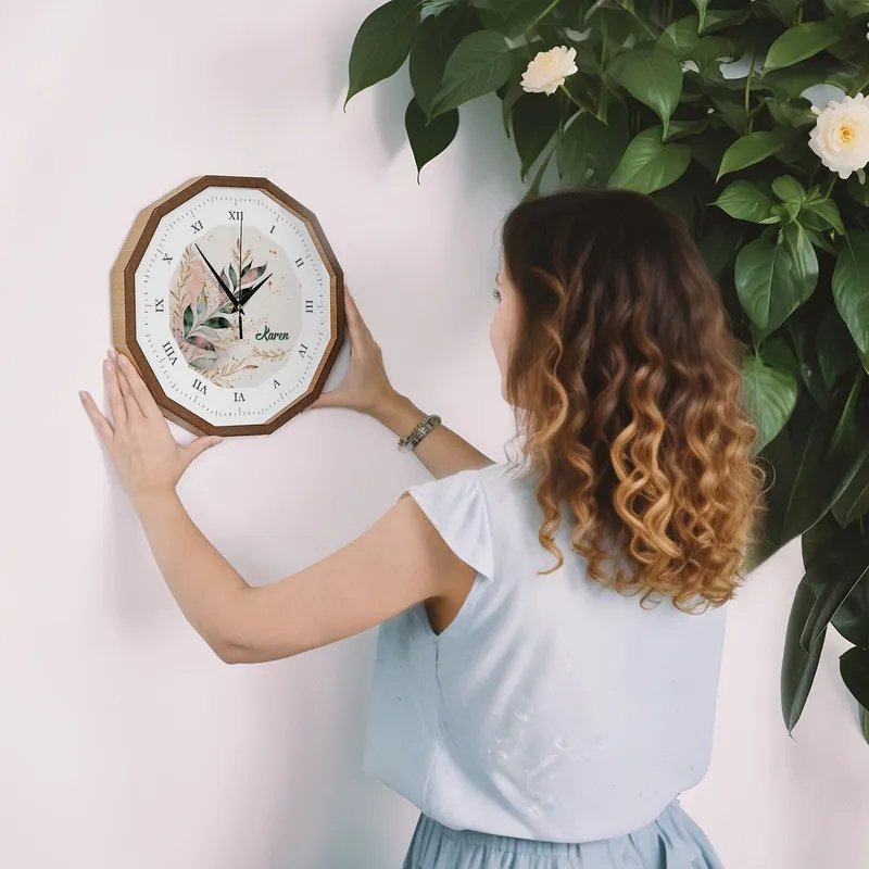 Personalised Floral Wooden Wall Clock for Home Décor