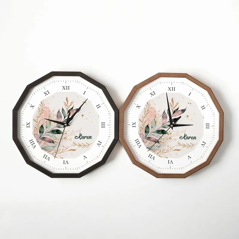 Personalised Floral Wooden Wall Clock for Home Décor