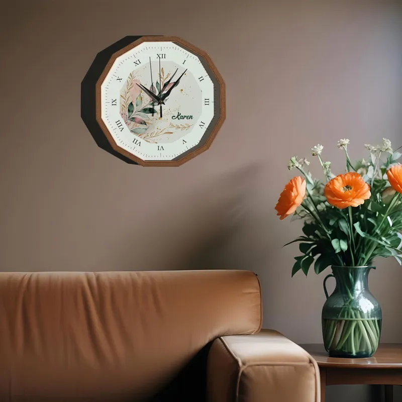 Personalised Floral Wooden Wall Clock for Home Décor