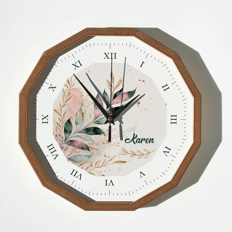 Personalised Floral Wooden Wall Clock for Home Décor