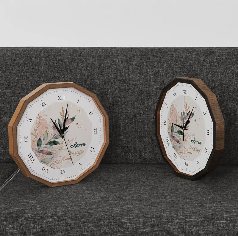 Personalised Floral Wooden Wall Clock for Home Décor