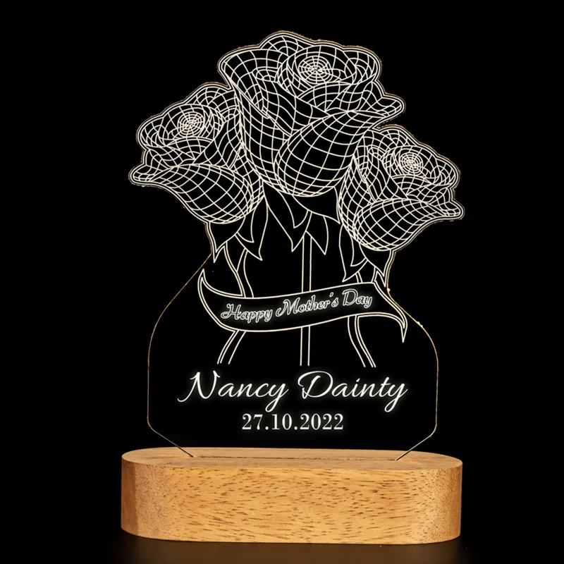 Personalized Flower Design 3D LED Lamp for Mom
