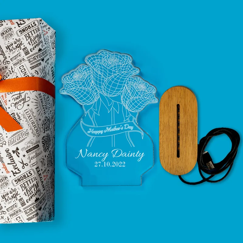 Personalized Flower Design 3D LED Lamp for Mom