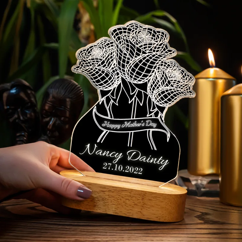 Personalized Flower Design 3D LED Lamp for Mom