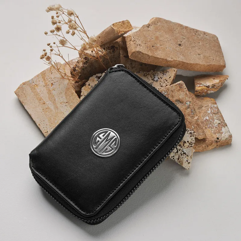 Personalised Monogram Leather Wallet with Silver Detailing