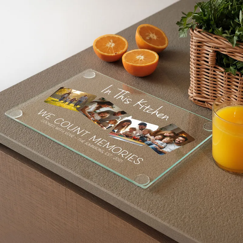 Personalised Glass Cutting Board with Family Photos