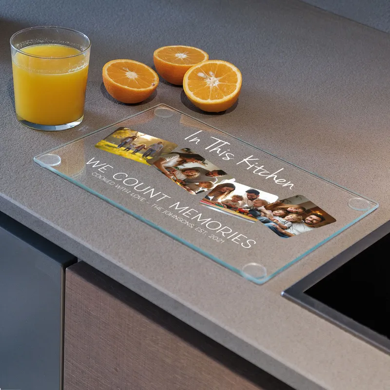 Personalised Glass Cutting Board with Family Photos