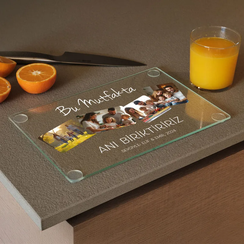 Personalised Glass Cutting Board with Family Photos
