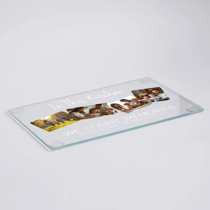 Personalised Glass Cutting Board with Family Photos