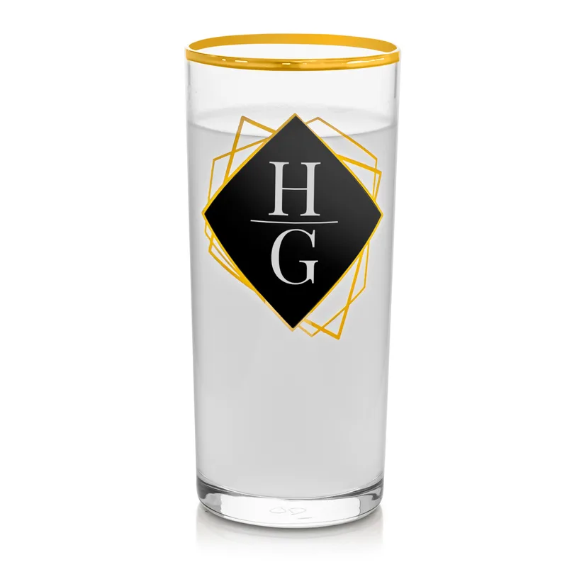 Personalized Gold Rim Wooden Box Rakı Glass Set