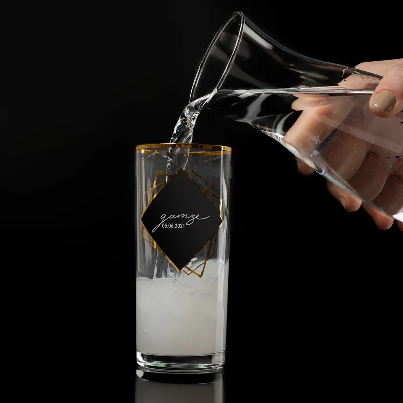 Personalized Gold Trim Rakı Carafe Set for Anniversary