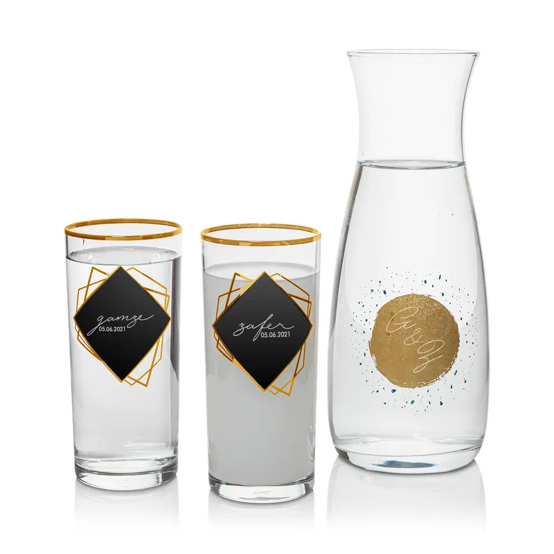 Personalized Gold Trim Rakı Carafe Set for Anniversary