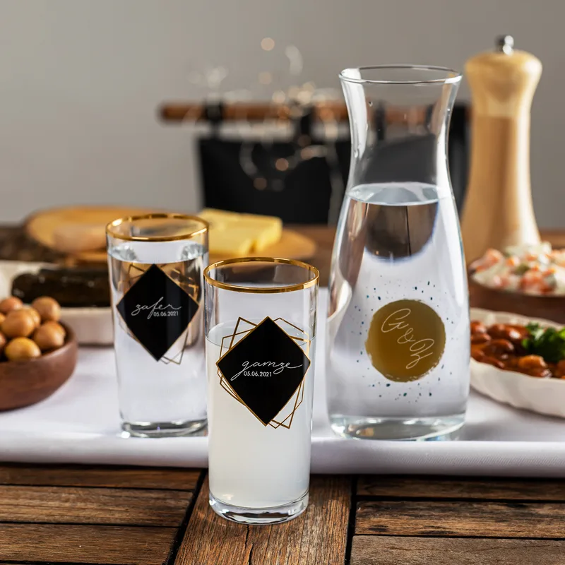 Personalized Gold Trim Rakı Carafe Set for Anniversary