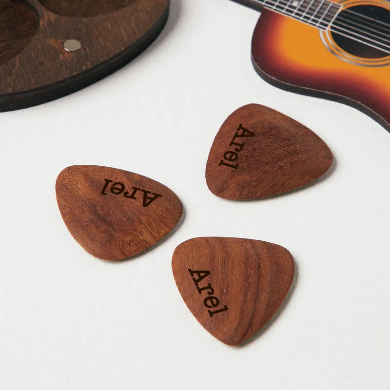 Personalized Guitar Pick Set with Classic Wooden Box - Set of 3