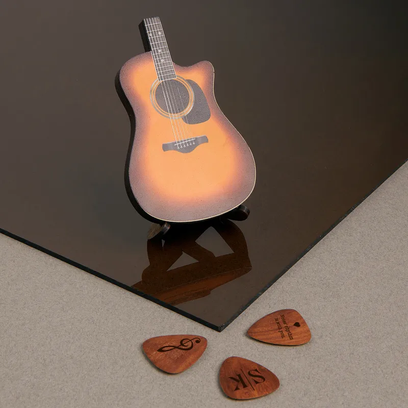 Personalised Guitar Pick Set with Engraved Message in Gift Box