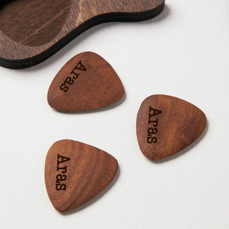Personalized Guitar Pick Set with Wooden Case