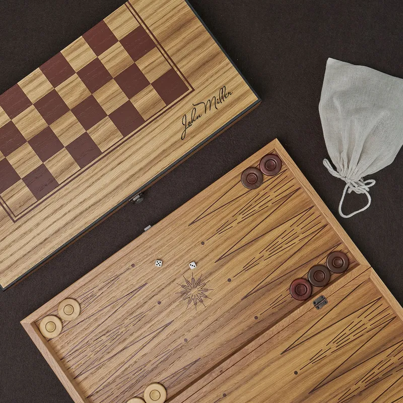 Personalized Handwritten Script Oak Backgammon Set