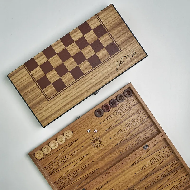 Personalized Handwritten Script Oak Backgammon Set