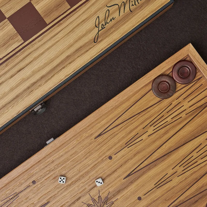 Personalized Handwritten Script Oak Backgammon Set