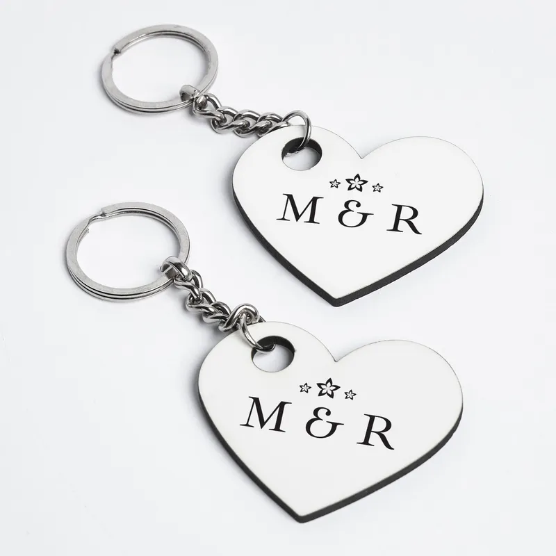 Personalized Heart Initials Keychain Set for Couples