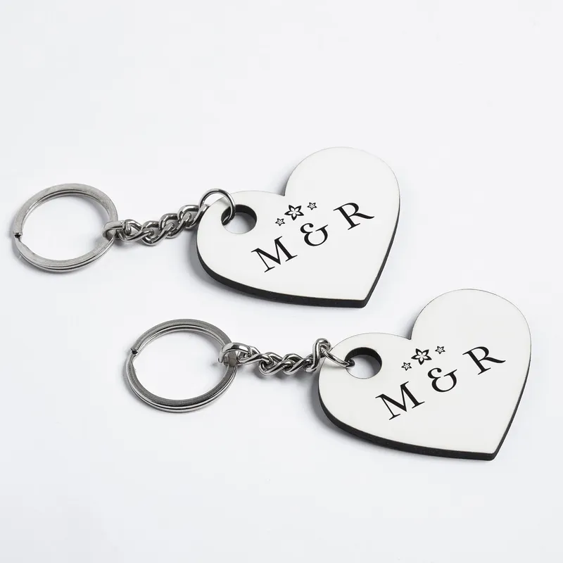 Personalized Heart Initials Keychain Set for Couples
