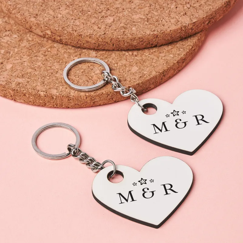 Personalized Heart Initials Keychain Set for Couples