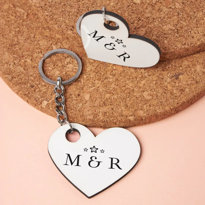 Personalized Heart Initials Keychain Set for Couples
