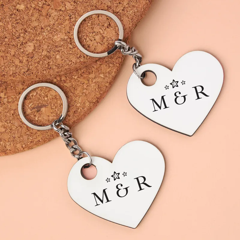 Personalized Heart Initials Keychain Set for Couples