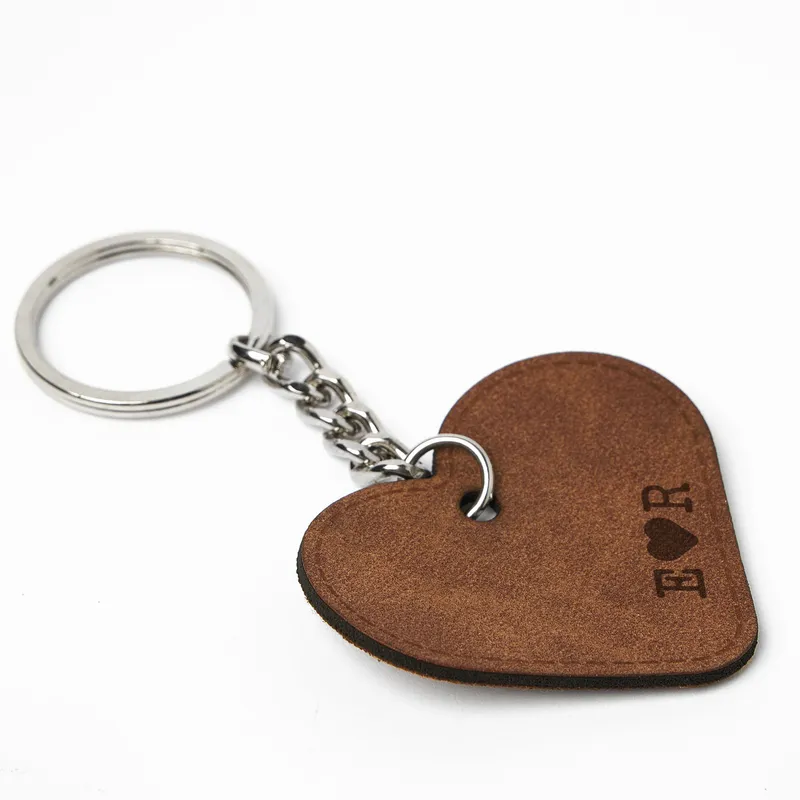 Personalised Heart Leather Keyring Set for Couples