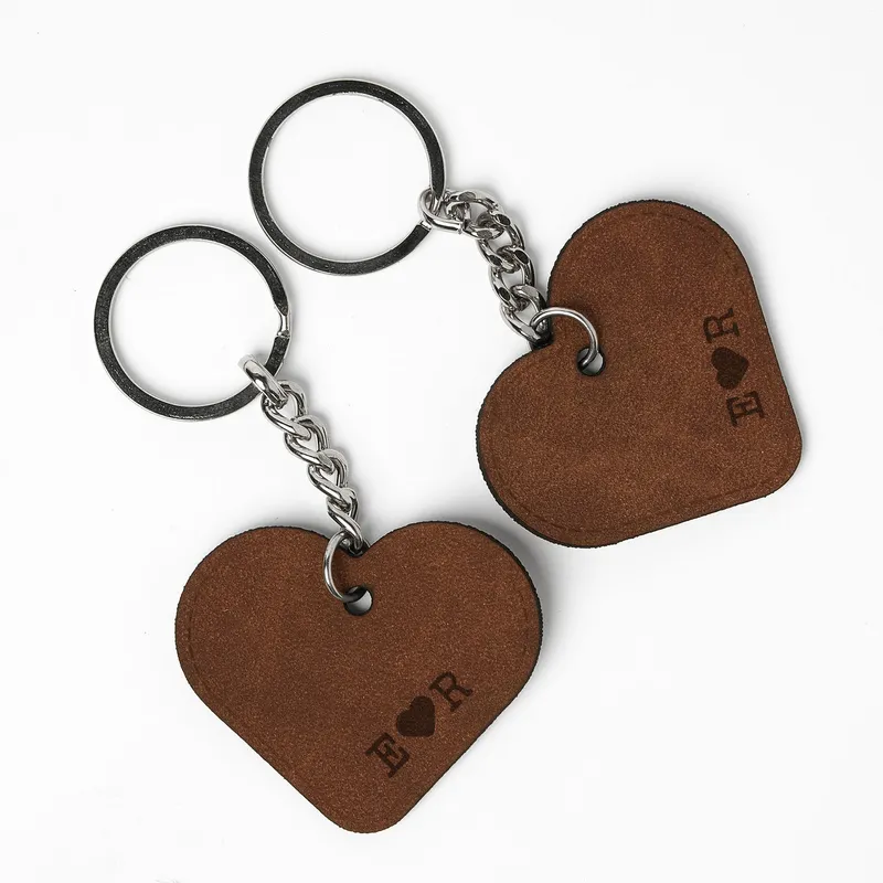 Personalised Heart Leather Keyring Set for Couples