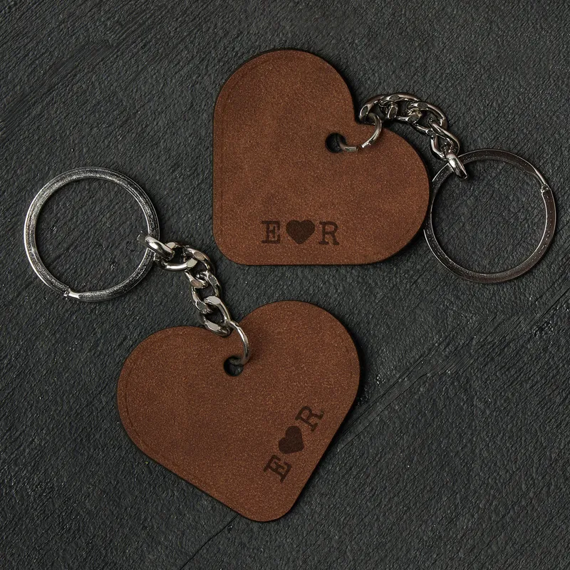 Personalised Heart Leather Keyring Set for Couples