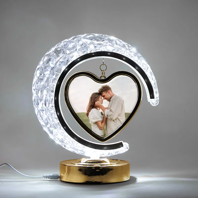 Personalized Heart Moon Crystal LED Photo Frame Lamp - Plug-in