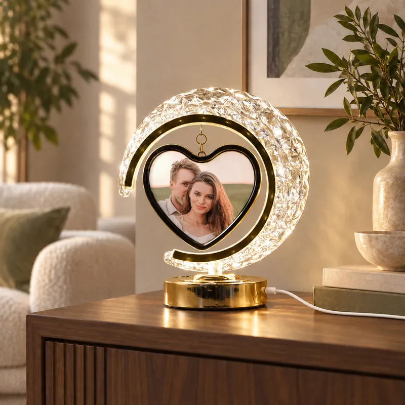 Personalized Heart Moon Crystal LED Photo Frame Lamp - Plug-in