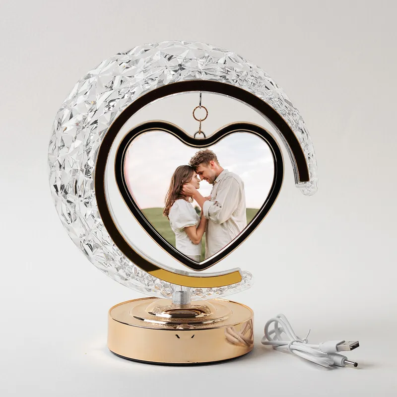 Personalized Heart Moon Crystal LED Photo Frame Lamp - Plug-in