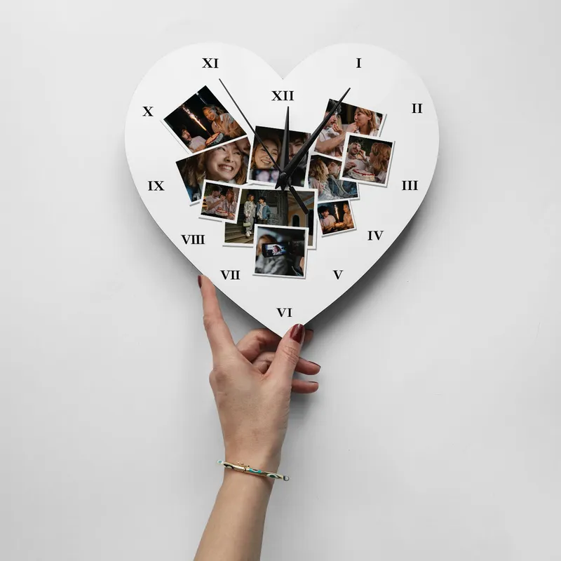 Personalized Heart Photo Collage Wall Clock