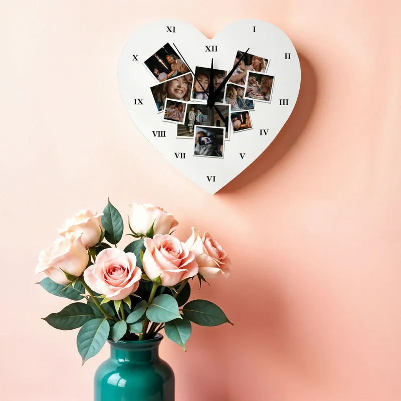 Personalized Heart Photo Collage Wall Clock