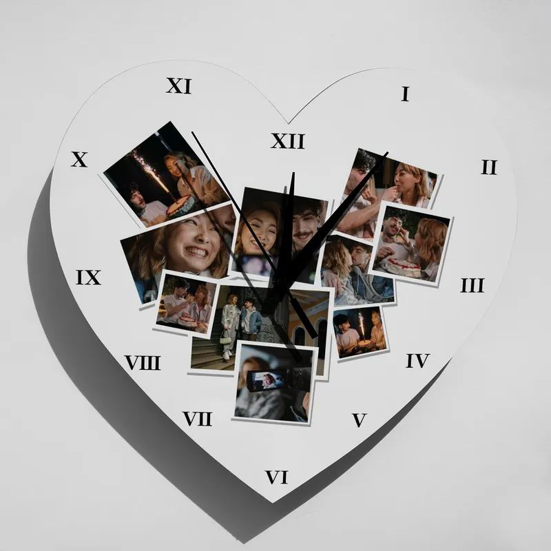 Personalized Heart Photo Collage Wall Clock