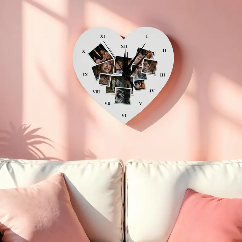 Personalized Heart Photo Collage Wall Clock