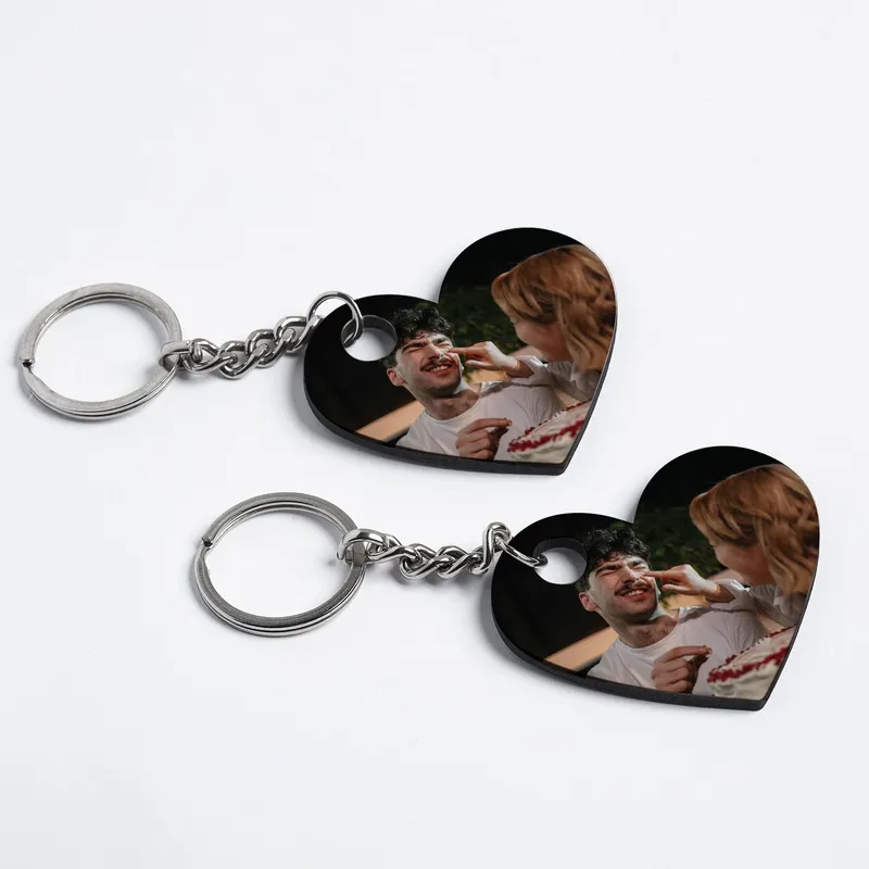 Personalized Heart Photo Keychain Gift Set for Couples