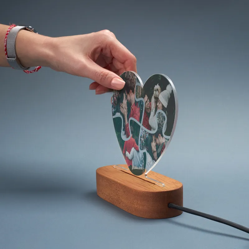 Personalized Heart Puzzle Photo LED Lamp