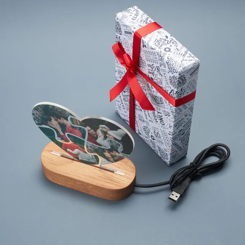 Personalized Heart Puzzle Photo LED Lamp