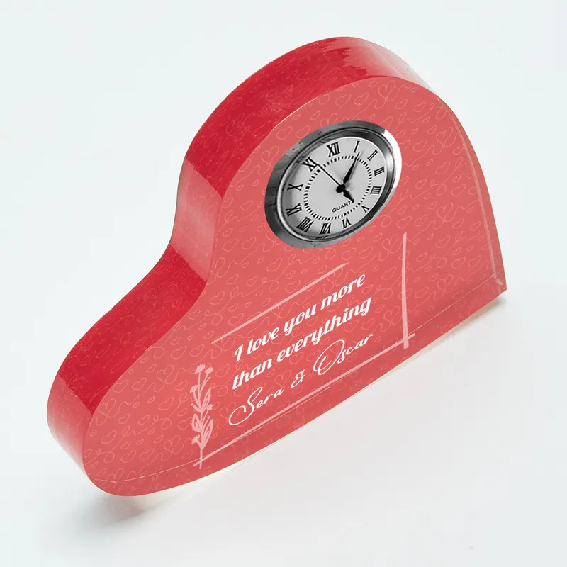 Personalised Heart-Shaped Acrylic Desk Clock for Couples